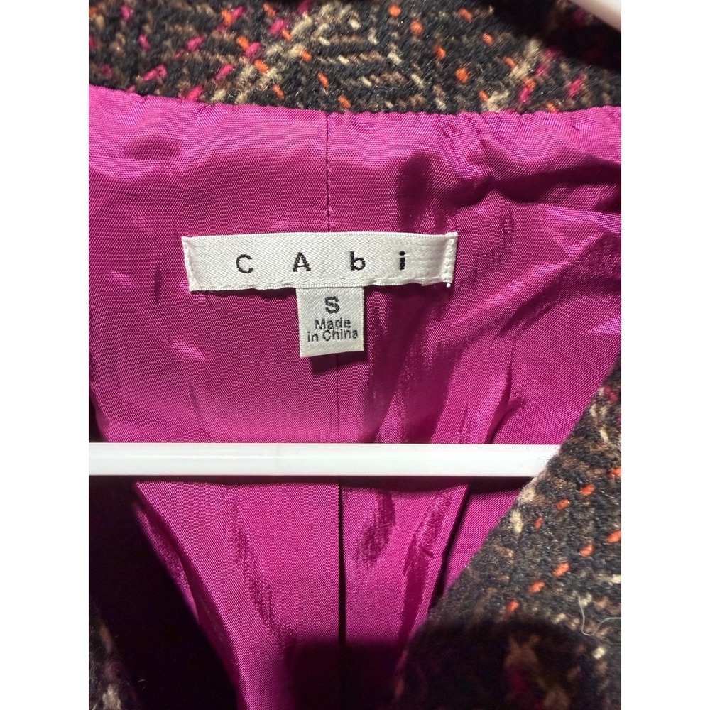 Cabi Womens Tweed Wool Blend Vest Brown Pink Plaid Belted Button Front S - Picture 3 of 5